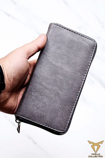 ANDİFLİ Unisex Δερμάτινη θήκη κάρτας Portfolio Μακρύ πορτοφόλι με θήκη τηλεφώνου Crazy Grey