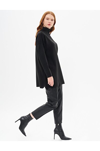 Kayra Kayık Yaka Triko Tunik Siyah