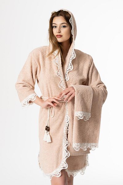 Ender Home Σετ Μπουρνούζι Rosa Νυφικό 5 Τεμάχια Δαντελένιο Σετ Προίκας