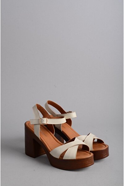 SEÇ KUNDURA Sandale cu toc din piele naturală - Model SEÇ 2003, bej, înălțime toc: 9,5 cm, platformă: 3 cm