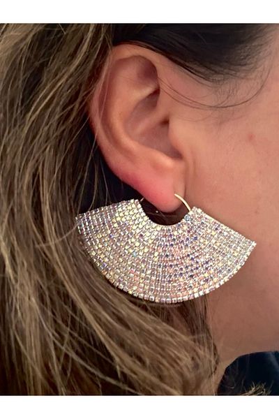 alsaccessories Women's Special Design Zircon Stone Dangle Gold Color Oval Earrings Diameter 4 cm