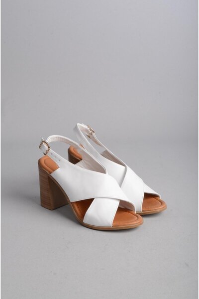 SEÇ KUNDURA Γυναικεία πέδιλα με τακούνι από ΓΝΗΣΙΟ ΔΕΡΜΑ - SEÇ 3004 Λευκό (Ύψος τακουνιού: 9 cm)
