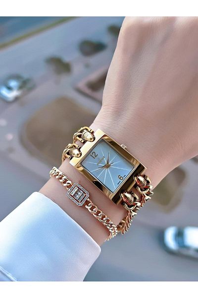 Essence Color-Resistant Small Case Steel Blackening Chain Design Women's Wrist Watch & Bracelet - Bd1232.130H