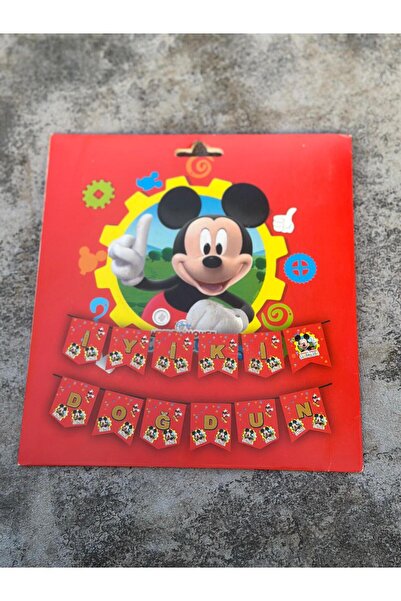 Party partycom mickey mouse temalı gold yaldızlı iyi ki doğdun yazılı banner