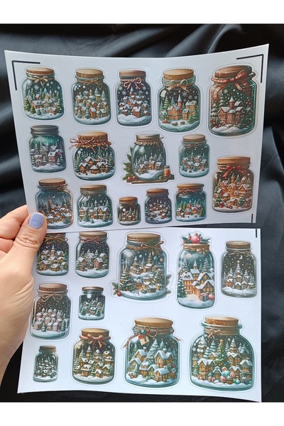 Pink Swan Craft Vintage Kavanozda Yılbaşı Kasabaları Etiket Seti, Bullet Journal, Planlayıcı Stickers