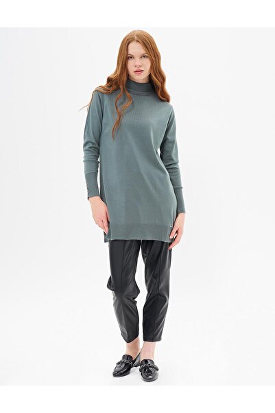 Kayra Balıkçı Yaka Basic Triko Tunik Küf Yeşili