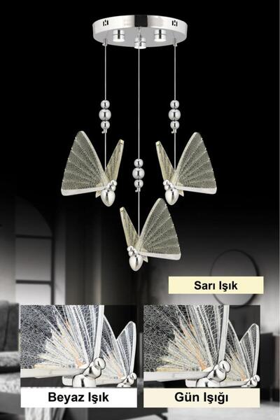 İstanbul Avize İstanbul Avize İpek 3'lü Gümüş Ledli 3 Renk Modern Led Avize