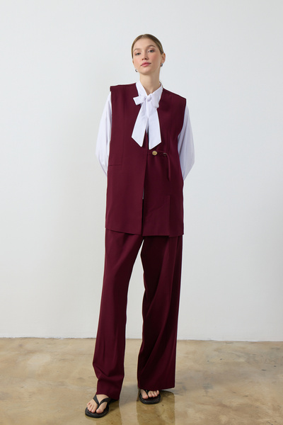 Birgül Bektaş Burgundy Wide Leg Pants