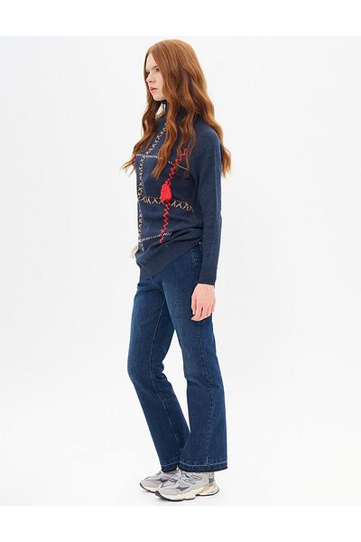 Kayra Navy Blue Embroidered Knitwear Tunic
