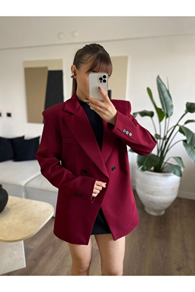 Özgece Bordo Kruvaze vatkalı blazer