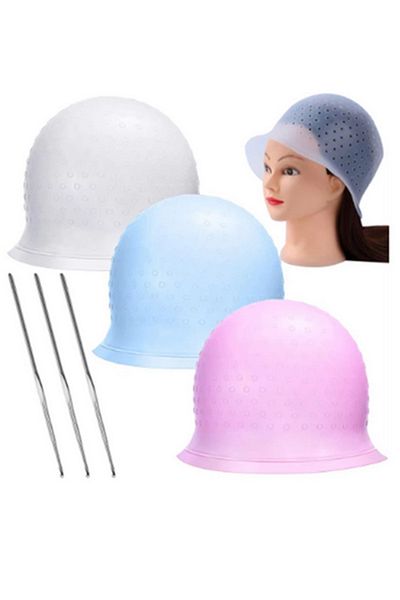 gaman 3 Pcs Perforated Silicone Hair Coloring Cap with Crocheted Refresher Cap- Hair Coloring Cap