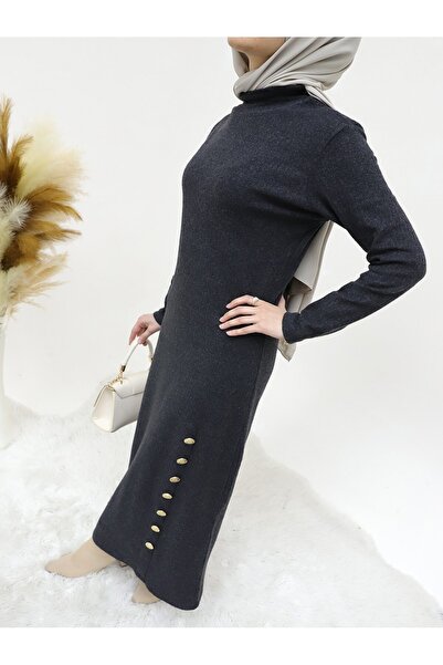 Modamorfo Félig érő szoknya gombos részletes ruha - antracit