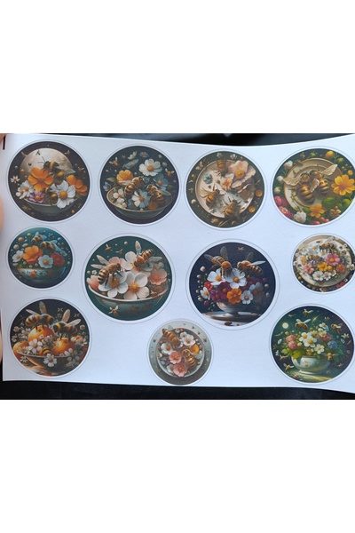 Pink Swan Craft Set de autocolante cu albine în farfurie de porțelan vintage, jurnal cu glonțuri, autocolante pentru planificator