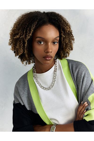 Kayra Gray Knitwear Cardigan - Off Shoulder and Button Detail