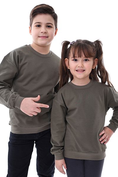 ZUZUNGA 2-Piece Basic Children's Raised Sweatshirt 3-10 Years Khaki-Brown