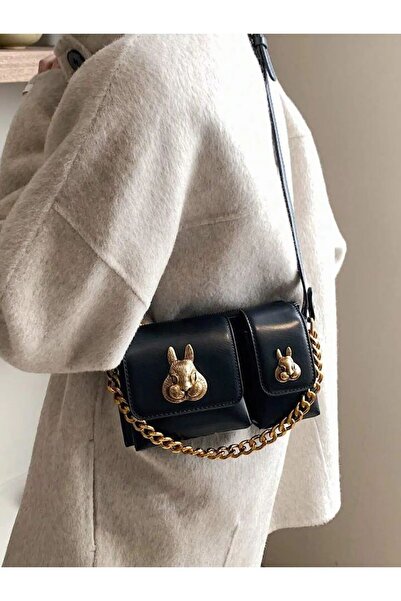 Katusa accesoriu veveriță neagră pentru femei, geantă baghetă cu design detaliat