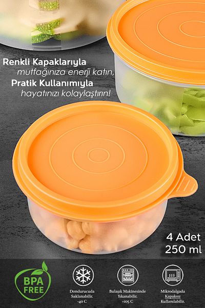 Meleni Home Round Food Storage Set of 4 - Food Container 4X250Ml Orange Organizer Organizer