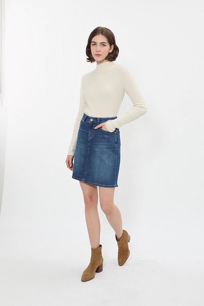 Bluewhite Fusta Jeans de damă - peste genunchi alb și portocaliu