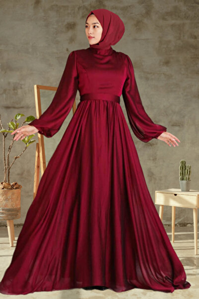 Nursima Balon Kol Tesettür Abiye Elbise
