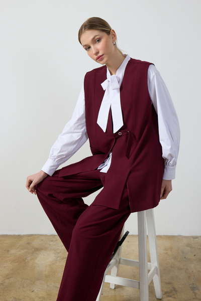 Birgül Bektaş Burgundy Wide Leg Pants