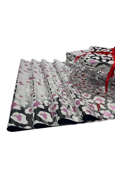 weloveis Luxury Metallized Leopard Print Pink&White Color Gift Wrapping Paper-55X55Cm-0,28Mic Thin-20Page