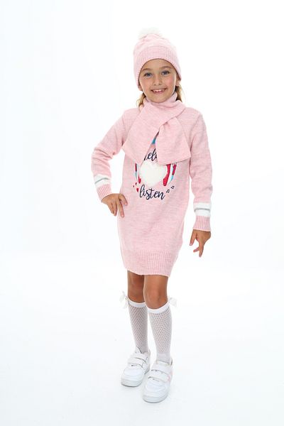 Sevimli Girl's Winter Dress Heart over Earmuff Embroidered Beret and Scarf Set of 3