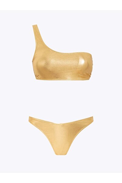 RİVUS Light Gold Rengi Tek Omuz Bikini Takımı - Gold
