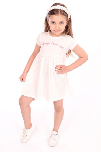 Toontoy Girl's Back Ruffle Detail Front Printed Dress