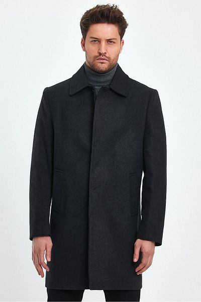 TREND KOMBİN Ανδρικό παλτό Anthracite Regular Fit Stash
