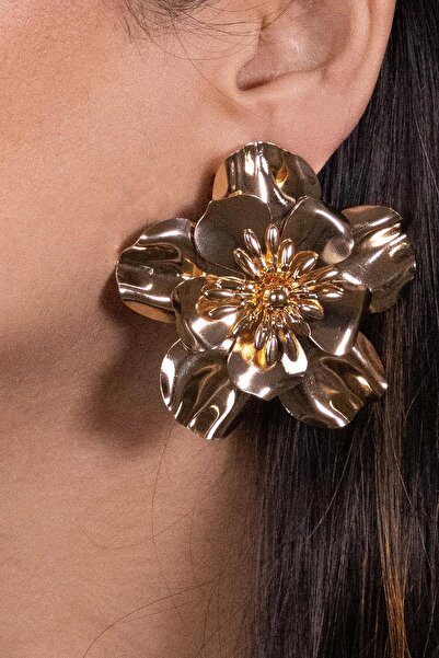 New Obsessions Shiny Gold Color Metal Big Flower Earrings
