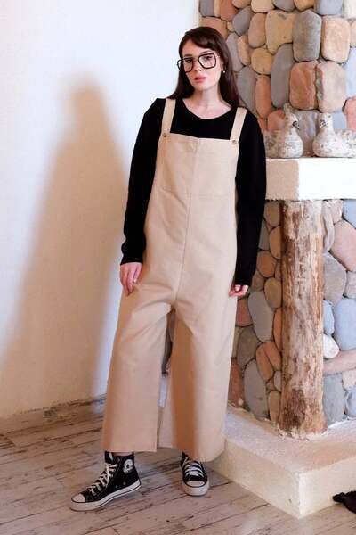 Ceylan Otantik Cream Linen Salopet Jumpsuit