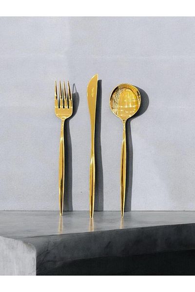 Maxx Doria Nagi Titanium Gold 12-Person 84-Piece Fork Spoon Knife Set Pa1037