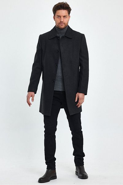 TREND KOMBİN Ανδρικό παλτό Anthracite Regular Fit Stash