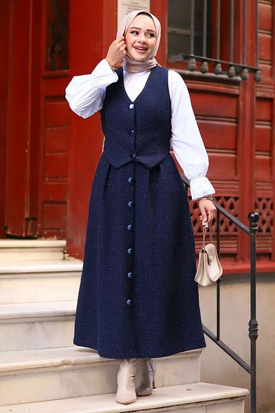 Tesettür Diyarı Women's Three Button Vest Tweed Hijab Suit