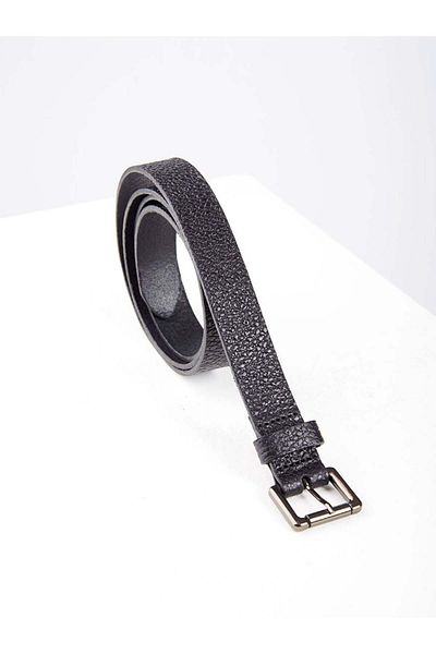 RİVUS Nickel Plated Square Metal Buckle Thin Leather Belt - Black