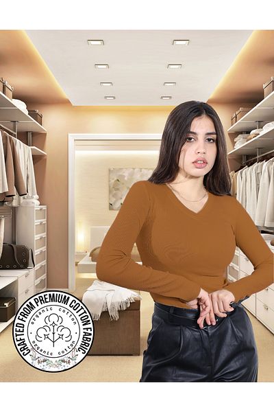 ALYA UNDERWEAR Body camisole din twill cu decolteu în V - Bluză maro elastică