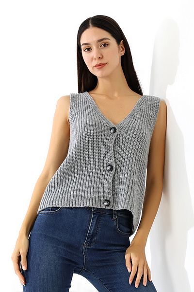 Devinka Gray Knitwear Women's Vest - 3 Buttons