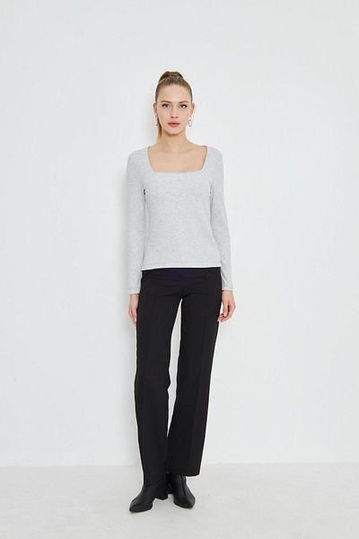 AMİDA Grimelange Women's Square Neck Long Sleeve Ribbed Blouse - 2464
