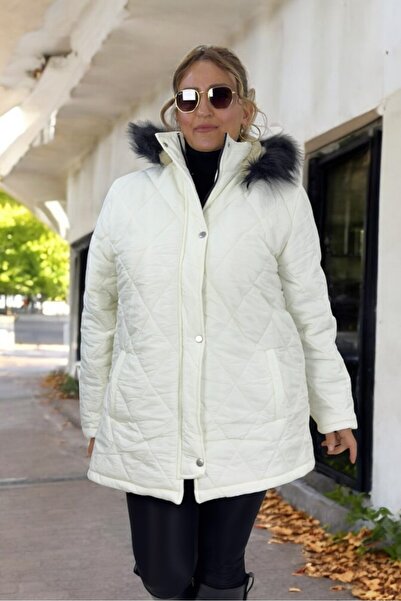 yagmurberen Excludable Hooded Double Closure Inside Complete Plush Imported Kri̇nkil Fabric Large Size Coat