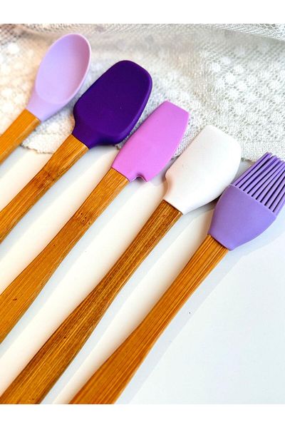 şirin eşyalarım Betty 5 Li Mini Bamboo Spatula Set - Purple