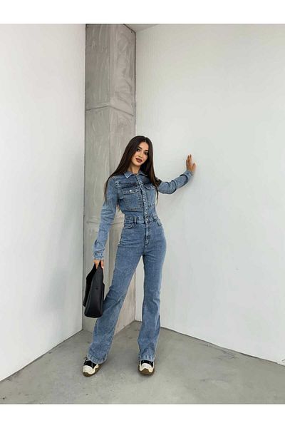 SHEVEGA Salopetă de damă albastră din denim cu jachetă cu picior evazat