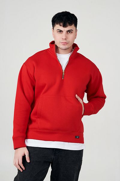 MBEY Oversize Gold Zippered Red Sweatshirt