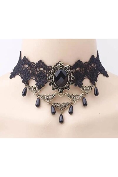 Alsade الدانتيل الأسود الفيكتوري المختنقون قلادة القوطية خمر