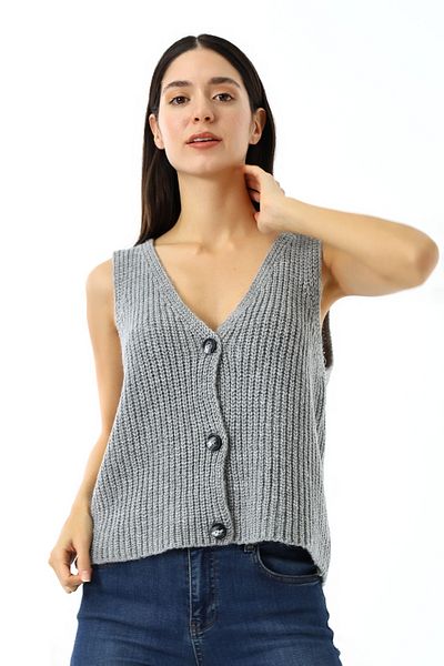 Devinka Gray Knitwear Women's Vest - 3 Buttons