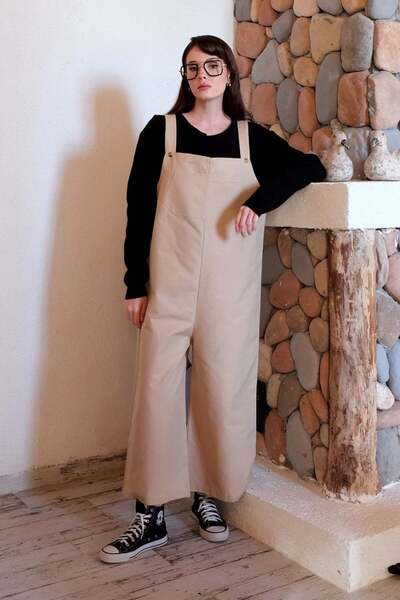 Ceylan Otantik Cream Linen Salopet Jumpsuit