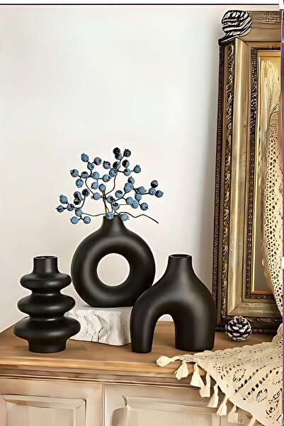 tambana Siyah Dekoratif Vazo Seti Obje Ev Dekorasyon Masa Üstü Dekor Vazo Set...