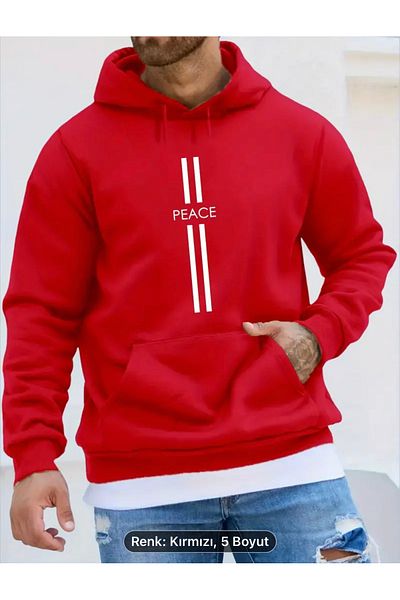 NEW TRENDY COLLECTİON Peace Printed Hooded Sweatshirt, Comfortable Hooded Sweatshirt for Men