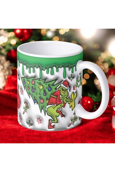 Touz Moda كوب Grinch ثلاثي الأبعاد مطبوع عليه عيد الميلاد للعام الجديد