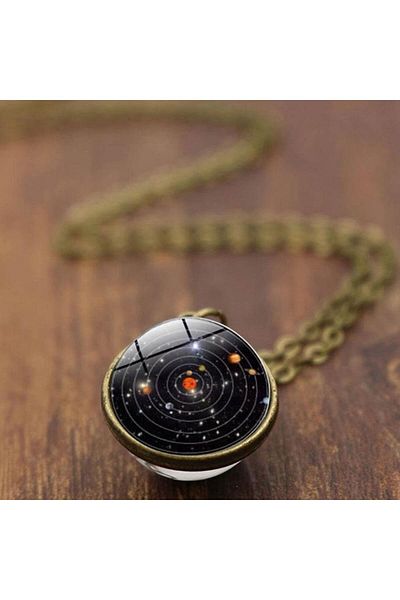 KUMİ Double Sided Unisex Men's Women's Galaxy Glass Globe Necklace-bronze