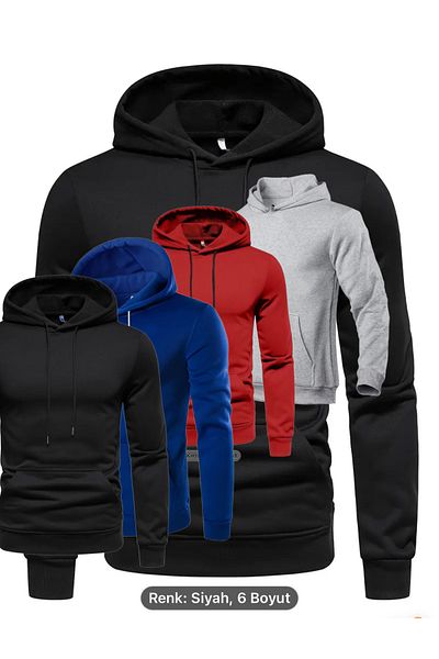 Minikelya Black White Gray Red Blue 5-Piece Top Quality Kangaroo Pocket 3 Yarn Raised Lace-Up Sweatshirt